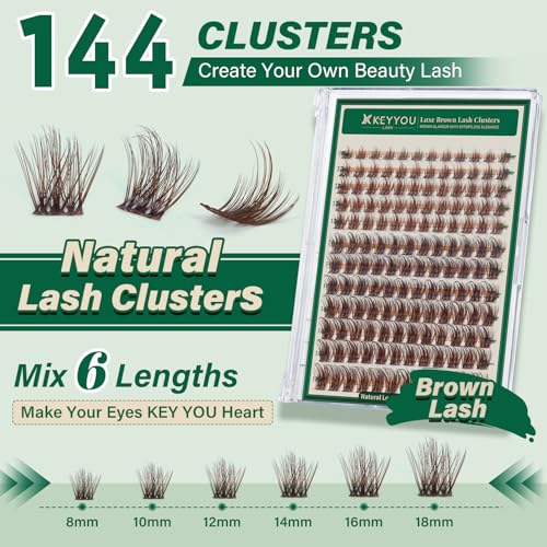 Image of KEYYOU Brown Lash Clusters Light Wispy D Curl Individual Lashes 8-18mm MIX