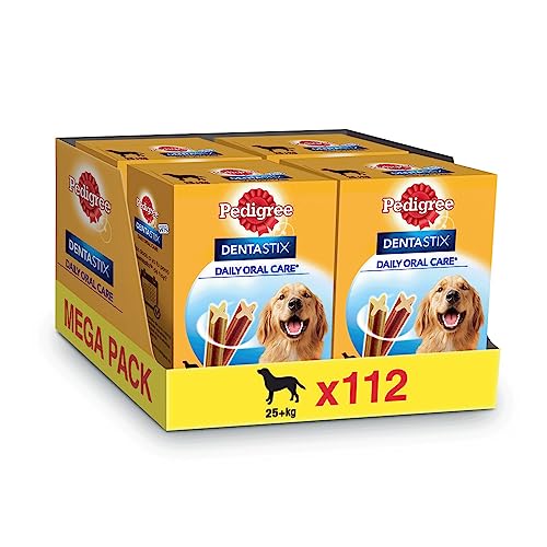 Pedigree Dentastix - Friandises pour grand chien, 112 bâtonnets à mâcher pour l'hygiène bucco-dentaire (16 sachets de 7 Sticks)