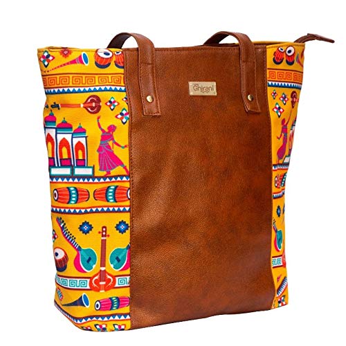 Ghirani Moments of Symphony Tote Bag for Women & Girls PU Leather Polycanvas Handcrafted Shoulder Bag with Zip Closure (Color β Multicolor) 1