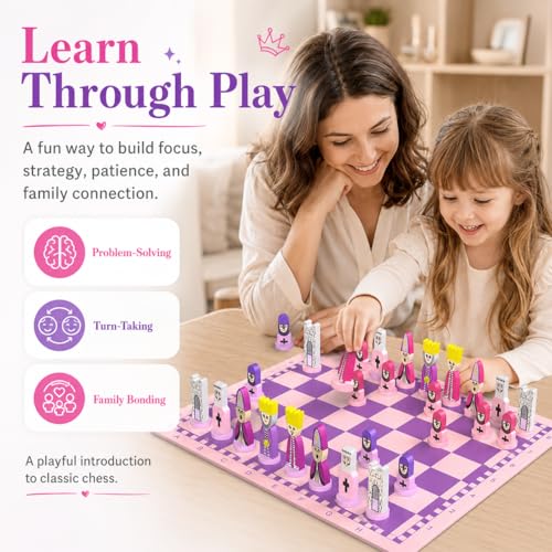 Set de ajedrez infantil JORMONY tablero rosa 11.8" miniatura 5