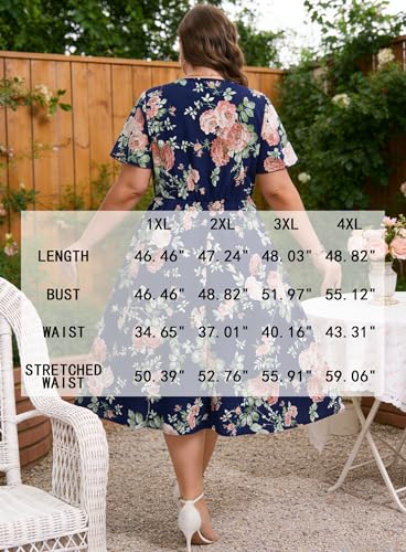 Image of Plus Size Summer Dresses for Women Casual Short Sleeves A Line Midi Dress