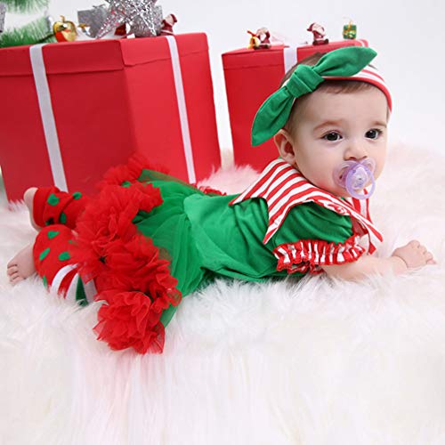 Tomaibaby Kerst Outfits Pasgeboren Baby Meisje Lange Mouw Romper Tutu Rok en Hoofdband Beenwarmers Set Vakantie Elf Kostuum Kleding 12-24 Maanden - Afbeelding 8