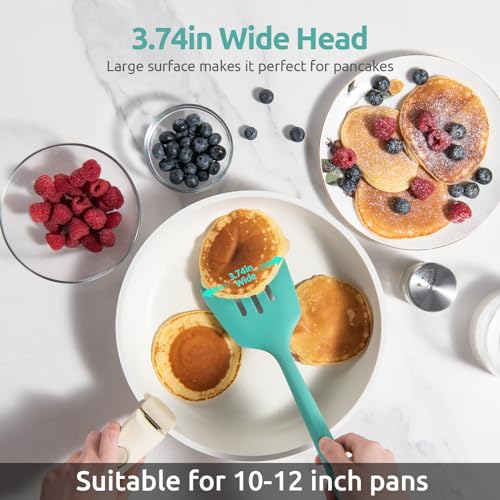 Image of U-Taste Silicone Turner Slotted Spatula, 13.6 inch Long /3.7 inch Wide, Aqua Sky