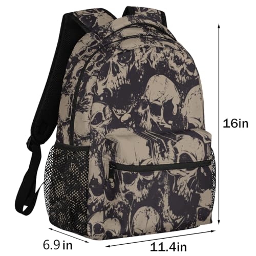 Grey Skull Backpack for Girls Boys Kids Halloween Gothic 16inch Laptop Backpacks Lightweight Waterproof School Bookbag Travel Daypack Computer College Bag Gym Rucksack for Work School Women Men2