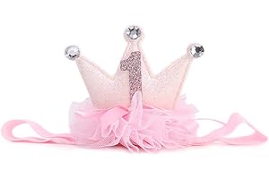 1st Birthday Crown Headband for Baby Girls with Elastic Pink Glitter Mini Crown
