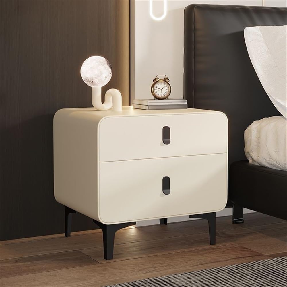 Modern Nightstand, Bedside Table with 2 Drawers, End Table with Handles, Side Table Suitable for Bedroom, Living Room and Office(Beige)