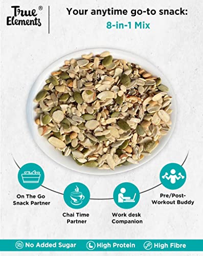 Image of True Elements 8 in 1 Mix Seeds 125g - Seeds for Eating | Diet Snacks | Seed Mix for Eating | Roasted Seed - Watermelon, Pumpkin, Sunflower, Flax, Sesame and Almonds, Cashews, Soynuts