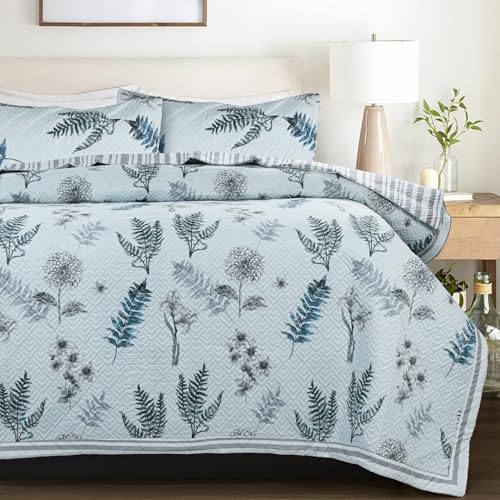 Image of VAS COLLECTIONS 100% Cotton King Bedspread Set, 280 TC Ultrasonic Quilted Coverlet, Soft & Lightweight, 90x100 in (228x254 cm), 2 Pillow Covers (Steel Blue)