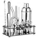 ARTFLY 18-Piece Professional Cocktail Shaker Set and Bartender Kit with Stand, Stainless Steel Bar Tools Gift Set with Muddler, Jigger, Mixing Spoon for Home Bar and Mixology