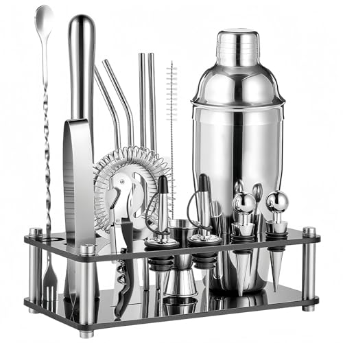 ARTFLY 18-Piece Professional Cocktail Shaker Set and Bartender Kit with Stand, Stainless Steel Bar...