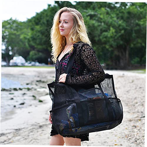 Cabilock Portable Mesh Tote Bag for Beach Travel Versatile Clothes Storage Pouch for Bathroom Pool Gym Black for Collecting Toys Wet Items3