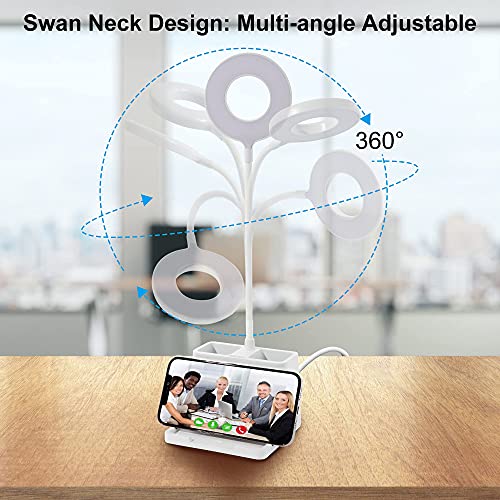 Desk Lamp with Organizer, 3 Color LED Desk Light, Dimmable Dorm Lamp, Plug-in Study Lamps for Desk, Flexible Gooseneck, Office Desk Lamp, LED Desk Lamp, Small Lamp for Desk, Laptop Video Call Light - Image 5