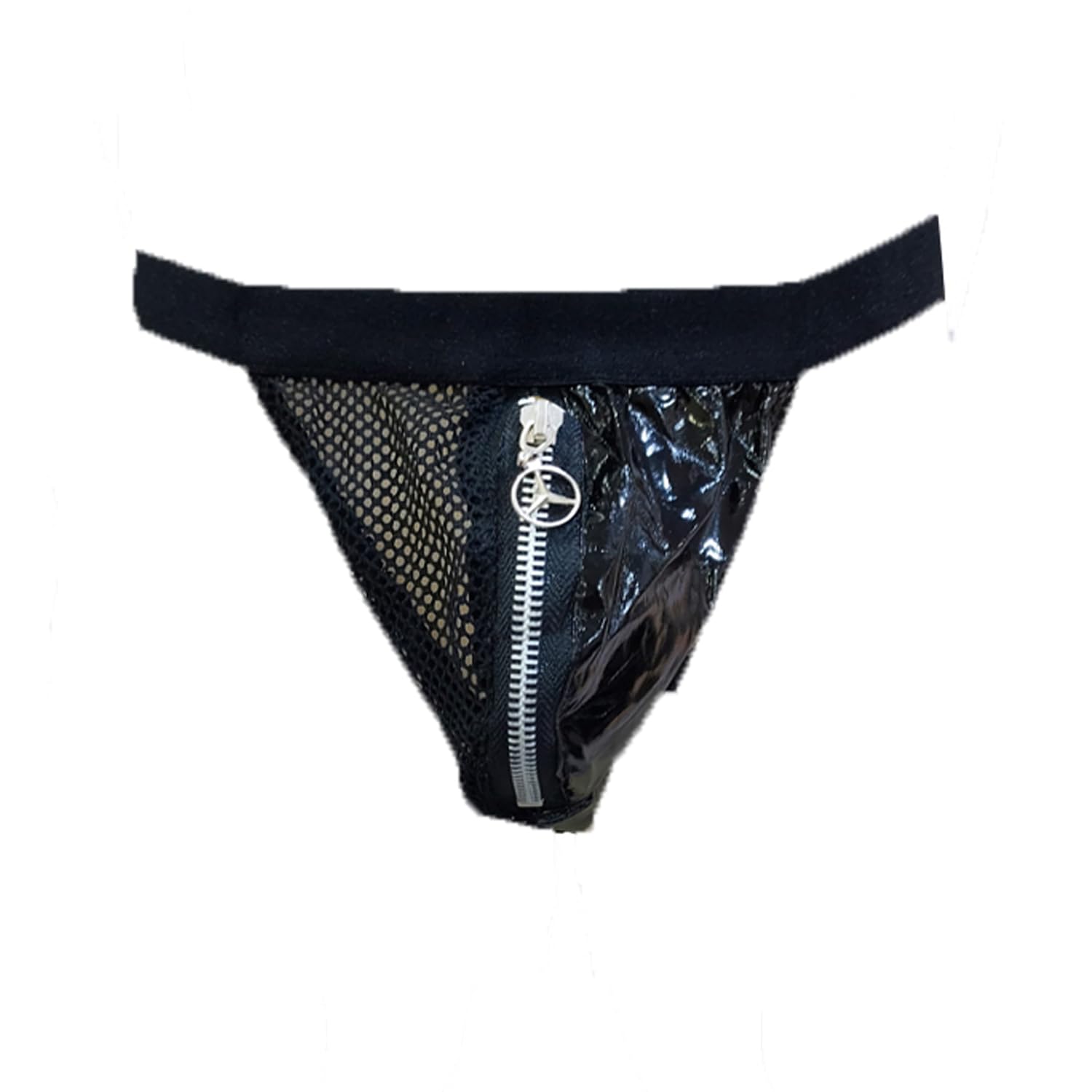 Men Fancy Zipper Fishnet G String Free Size Underwear Black-image-34
