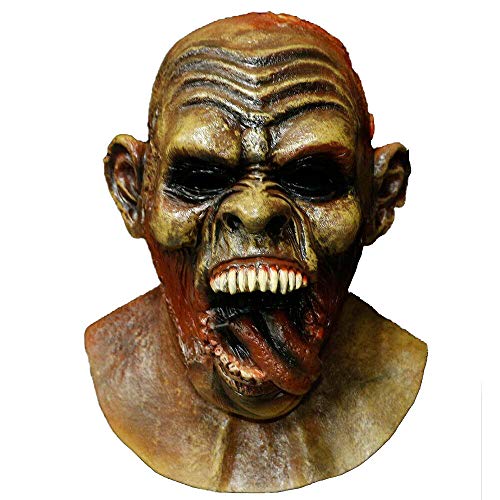 Halloween Horror Costume, Realistic Horror Evil Demon Vampire Latex Mask with Tongue Hanging Out Creepy Fancy Costume
