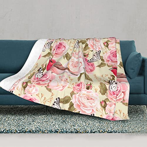 Couverture de canapé imprimée roses et oiseaux double couche lit et camping - 3