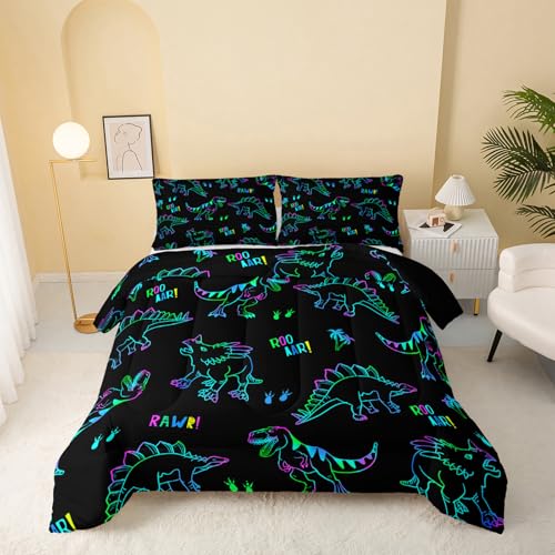 Image of QOOMO Jurassic Dinosaur Kids Bedding Set, Black, Full Size