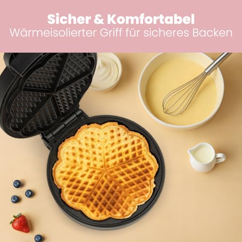 Foto von Clatronic® Waffeleisen | mit Ø 18cm antihaftbeschichteter Backfläche | Waffeleisen Herzform | stufenlos einstellbarer Bräunungsgrad & Backampel | Waffle Maker mit Edelstahleinlage | 1000W | WA 3492
