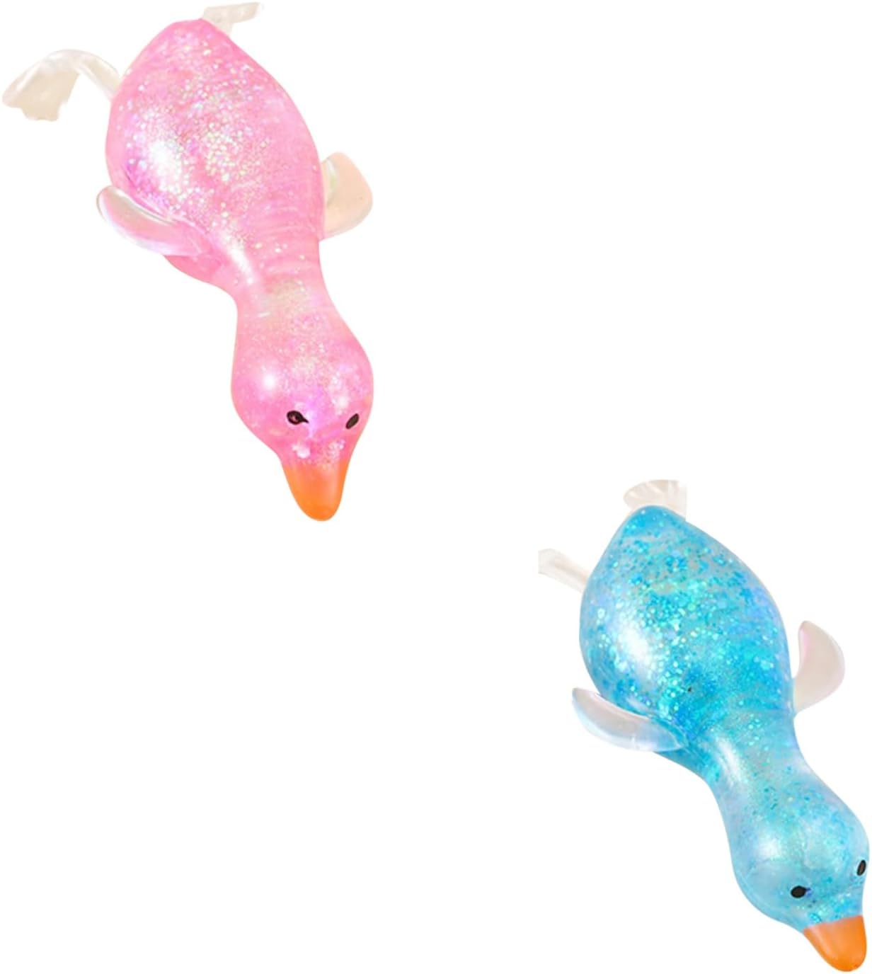 Cute Glitter Duck Sugar Stress Ball,Soft Stretchy Stress Relief Sugar Ball Animal Squeeze Relaxing Sensory Fidget Stress for Anxiety Relief Sensory Toys Party 02 Pink&Sky Blue