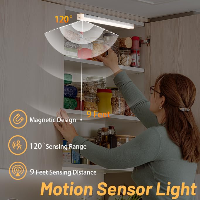 YLUIQDZL 6 Pack Under Cabinet Light,Motion Sensor LED Lights with Magnetic 8 inch，Rechargeable Indoor Wireless Closet Lights for,Kitchen,Stairs Cabinet - image 3
