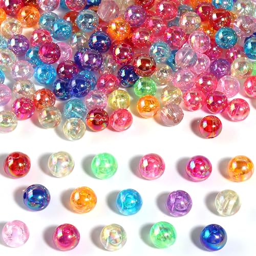 Acrylperlen, 800 Stück Perlen zum Auffädeln, Bunte Bastelperlen Große Perlen 8mm Perlen Rund Bastelperlen zum Auffädeln für DIY Schmuckherstellung Armbänder Halsketten Basteln