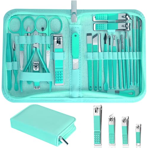 Image of 26Pcs Manicure Nail Clipper Set for Women Gift, Turquoise Case