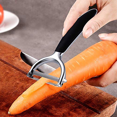 Vegetable Peelers for Kitchen, Stainless Steel Y Shape Fruit Peeler tool, Non-Slip Handle & Sharp Blade, For Potato Carrot Apple (Black-U shape)
