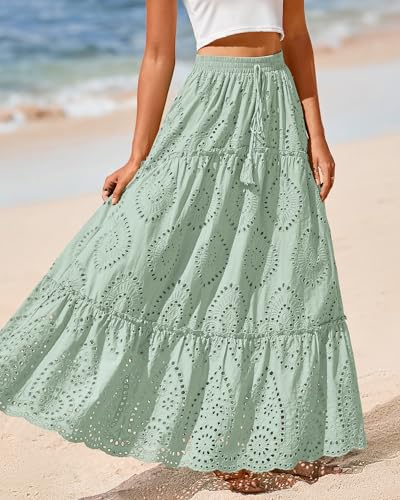 Image of BTFBM Eyelet Long Skirts for Women Beach Vacation