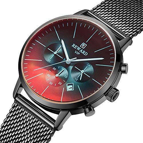 KAPO Kapokilly para Reward Reloj para Hombre, Reloj para Hombre Negro Ultra Delgado Reloj De Seis Piezas Reloj De Negocios Reloj De Calendario con Cinturón De Malla Impermeable Reloj Ultra Delgado