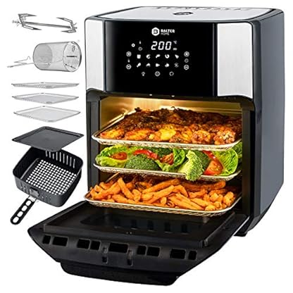 Balter Heißluftfritteuse Airfryer, 12 Liter XXL, Mini Backofen, Dörrautomat, Friteuse Heissluftfritteuse, 10 Programme, all-in-1 Air Fryer, Rezeptbuch, HL-1200