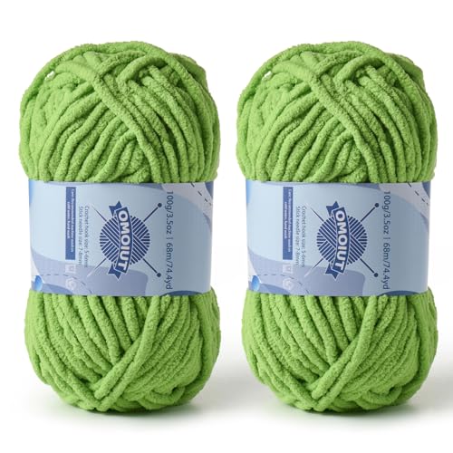 Image of 2 Pack Chunky Chenille Yarn for Crocheting, Baby Yarn for Crocheting Soft Blankets, Bulky Yarns for Crochet Amigurumi, 200g (148.7yds) Fluffy Velvet Yarns for Hand Knitting (2 Grass Green)