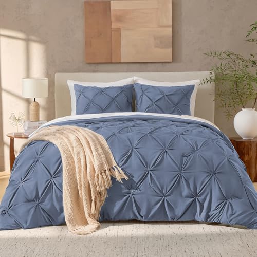 Image of Andency Oversized King Pinch Pleat Comforter Set (120 inchx98 inch),3 Piece Lightweight Pintuck Bedding Comforters & Sets, Fluffy Down Alternative Comforter with 2 Pillow Shams for All Season,White