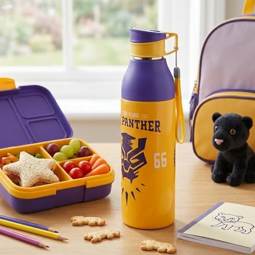 Image of CELLO Puro Steel-X Legend 900 Insulated Water Bottle 900 ml Yellow | 3D Touch & Feel Super Heroes Design, Lightweight Leakproof Easy Sip Flip Cap Insulated Water Bottle For School Kids Office & Travel