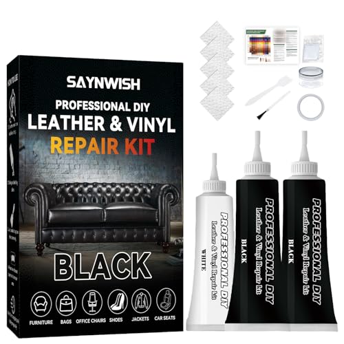 Saynwish Leather Repair Kit - Restores Faux,Vinyl,Artificial and Real Leather,Sofa,Jacket,Car Seats and Purse.Professional Results,Repairs Burn Holes,Scratches,Tears