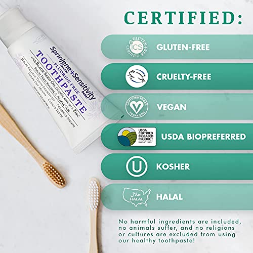 Sprinjene Fluoride Free Toothpaste For Sensitive Teeth & Gum Fresh Breath Helps Dry Mouth Natural Non Fluoride Toothpaste For Adult Sls Free, Toxic Preservative Free With Black Seed Oil & Zinc 2 Pack #TOP4