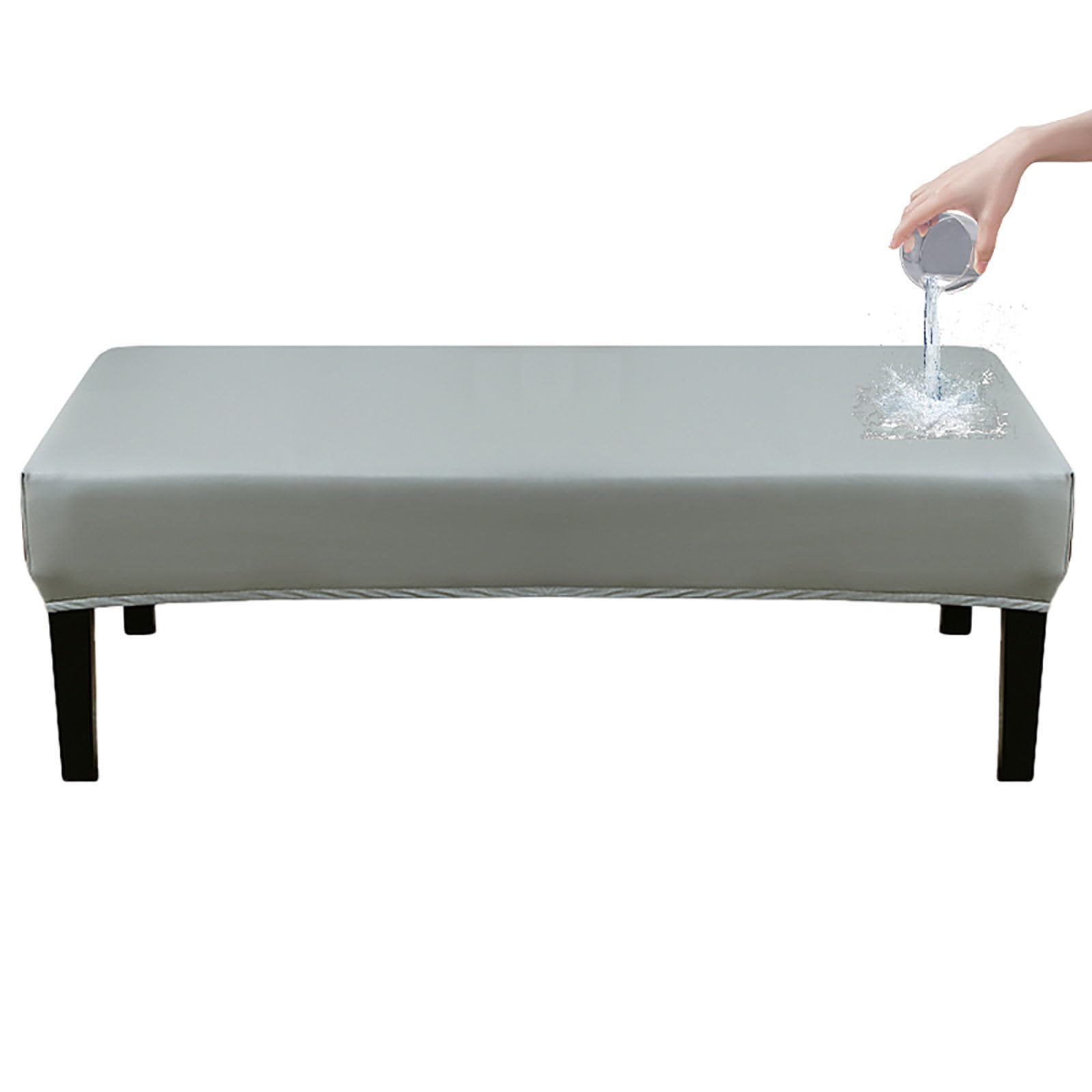 ZRCYXDW Waterproof Dining Bench Cover, Stretch PU Leather Bench Slipcover Removable Bench Seat Protector Cover Washable For Living Room Bedroom-Light Grey-150cm(59.1in)
