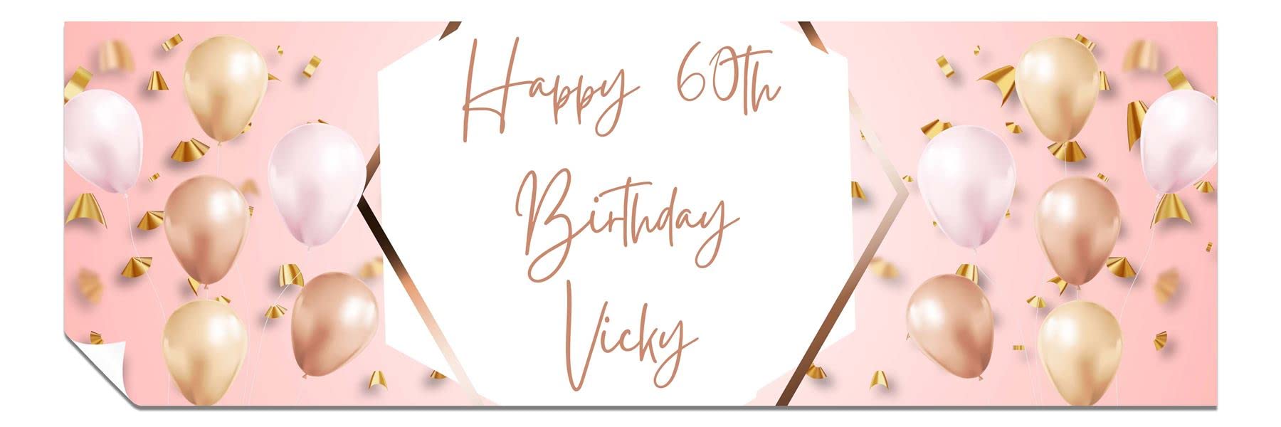 Personalised Birthday Banners - Happy Birthday Banners for Men & Women - HD Printed Banner Decorations for Him or Her - Party Wall Banner Pink & Gold 3ft x 1ft Small Banner