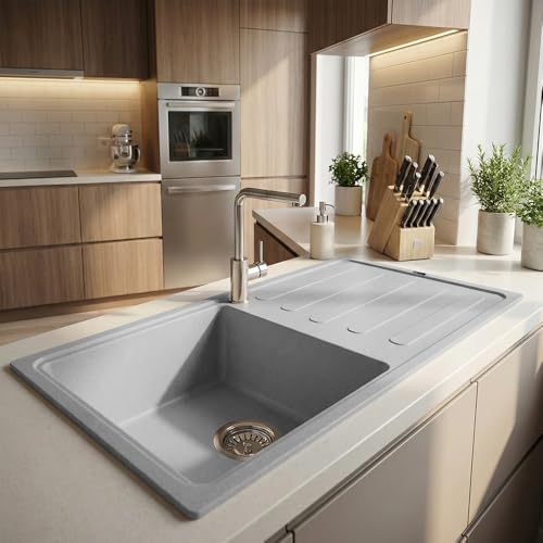 Image of JAYKO Quartz Acrylic Kitchen Sink for Modular Kitchen | Granite Finish, Scratch & Heat Resistant | Easy to Clean & Stylish Sink for Home (BR, 36x18in)