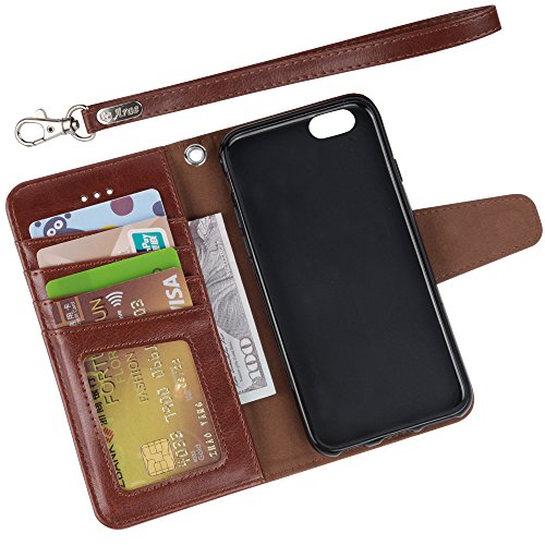 Arae Case for iPhone 6s / iPhone 6, Premium PU Leather Wallet case [Wrist Strap] Flip Folio [Kickstand Feature] with ID&Credit Card Pockets for iPhone 6s / 6 4.7 inch (Dark Brown) - Thumbnail 2