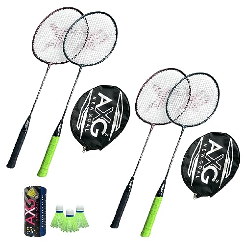 Image of AXG Scratch Resistant A-2000 Badminton Racquets Set of 4 with 3 Plastic Shuttles Badminton Kit (Multicolor)