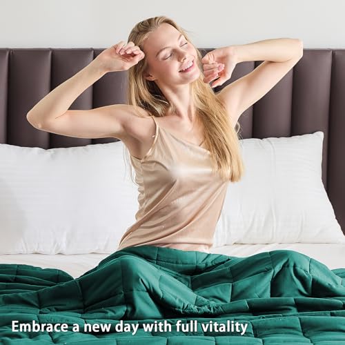 Image of yescool Weighted Blanket for Adults (10 lbs, 48 inch x 72 inch, Dark Green) Cooling Heavy Blanket for Sleeping Perfect for 90-110 lbs, Twin Size Breathable Blanket with Premium Glass Bead, Machine Washable
