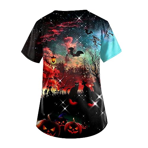 OIOLOYJM Halloween Christmas Scrub Tops Women Printed V Neck Short Sleeve Plus Size Scrubs for Womens Shirts with Pockets