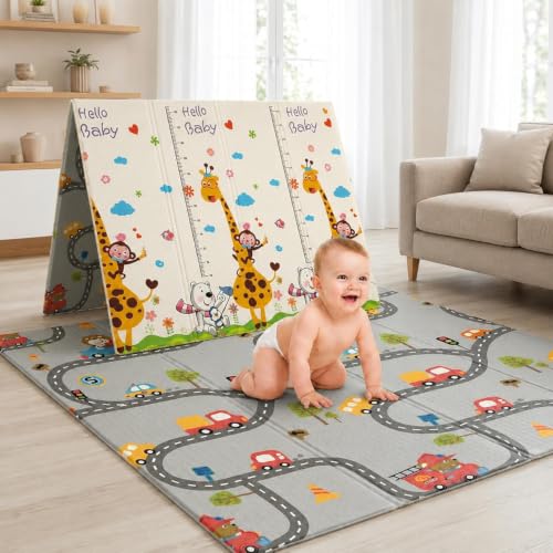 Image of StarAndDaisy Baby Floor Play Mat for Babies, Infants & Toddlers, Double-Sided Waterproof Play Mat, Reversible & Foldable Design (Giraffe, 6 * 5)
