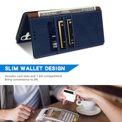 Image of ZZXX for Samsung Galaxy S25 Wallet Case with [RFID Blocking] Card Slot Kickstand Magnetic Closure Leather Flip Fold Protective Phone Case for Samsung Galaxy S25 5G Case Wallet(Blue-6.2 inch)