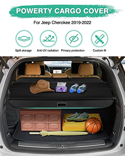 Image of Powerty Retractable Cargo Cover for 2019-2023 Jeep Cherokee(NOT for Grand Cherokee), Canvas Texture Trunk Cover Privacy Screen Rear Security Shade for Cherokee Accessories (with Extented Cover)