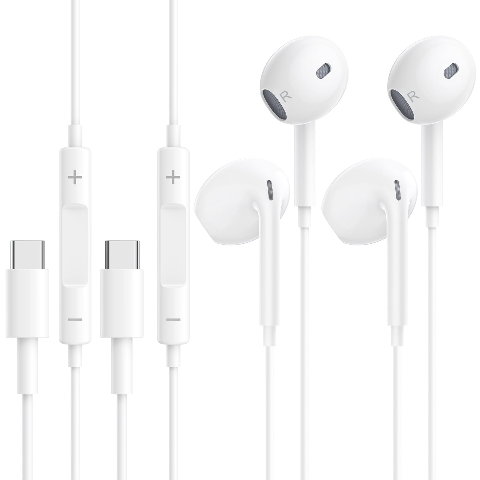 2 Pack Wired Headphones USB C for iPhone 17 16 15, In Ear Earphones Wired USB C, iPhone Headphones Wired with Volume Control & Microphone for Samsung Galaxy S23 S22 S21 FE iPad Pro Huawei Google Pixel