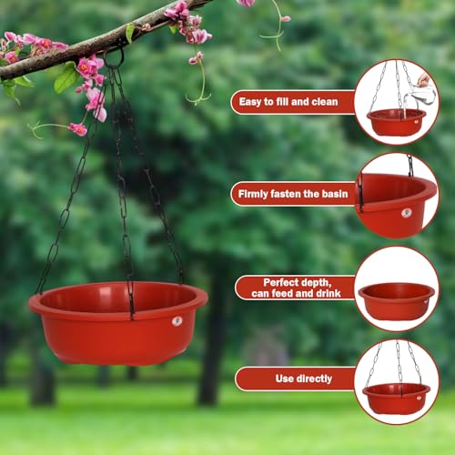 Image of GARDENS NEED 10 Inches Hanging Bird Feeder /Waterer Dish | Terracotta Plastic | Set of 2 | Round Bird Bath Station with Steel Chains & Hooks for Outdoor Garden, Patio & Balcony Decor