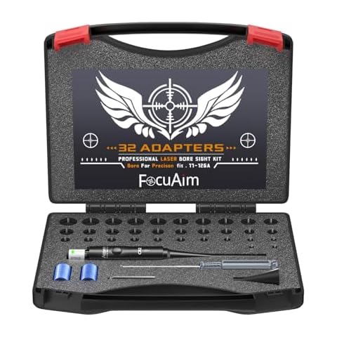 FocuAim Laser Bore Sight Kit with 32 Adapters fit 0.17 to 12GA Calibers, Professional Red/Green Laser Bore Sighter with Button Switch, Powerful Hunting Equipment for Rifles Pistols Handgun Cover