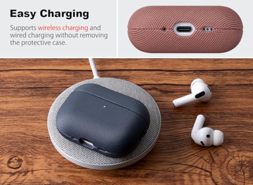 Image of Haobobro Handmade Case - for AirPods Pro 3 Case Cover - Premium Vegan Leather with Woven Fabric Texture, Wireless Charging Compatible, Drop Protective Hard Cover for AirPods Pro 3rd Generation - Brown