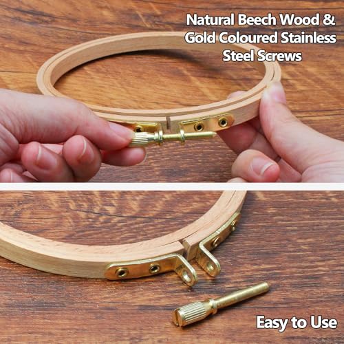 Image of Murtenze 5 inch Embroidery Hoop Round Beech Wood Cross Stitch Hoop, Hand Embroidery and Cross-Stitch Tools for DIY Embroidery Floss Starter of Sewing Art Kits Crafts(2 Pack)
