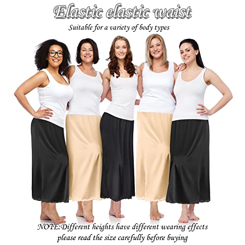 Jiuguva 2 Pieces Half Slip Lace Long Underskirt Women's Satin Half Slip for Under Dresses4